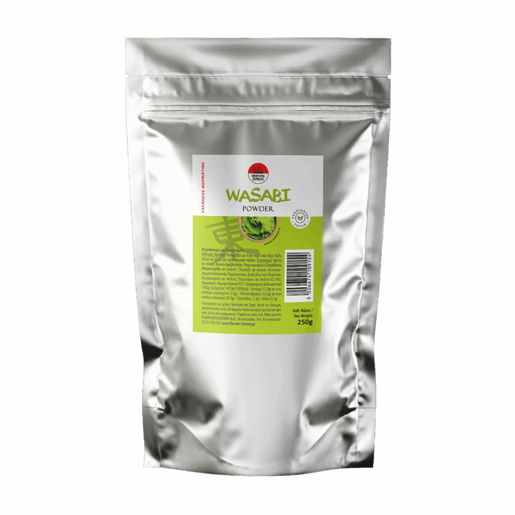 wasabi, wasabi powder, wasabi se skoni, oriental express, flavour factory, japanese, iaponiko, asiatiko, dip, sushi, sousi, σουσι, γουασαμπι, σκονη γουασαμπι