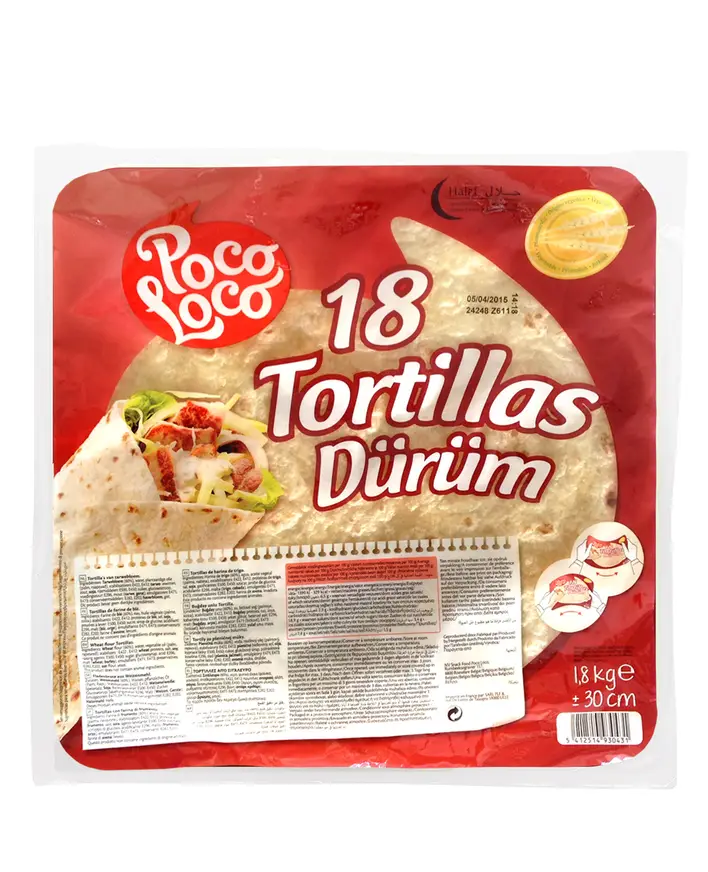 Poco Loco Σιταρένιες Τορτίγιες 30 cm, 18 Τεμάχια, 1800 g